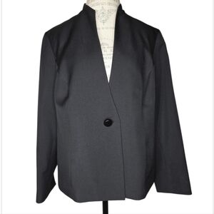 Kasper Women's Black High Neck Collarless Blazer Jacket Cuffable Sleeve Size 16W